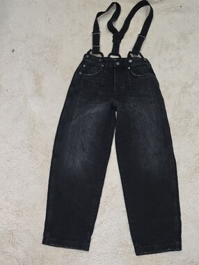 We The Free Black Washed Denim Suspender Jeans